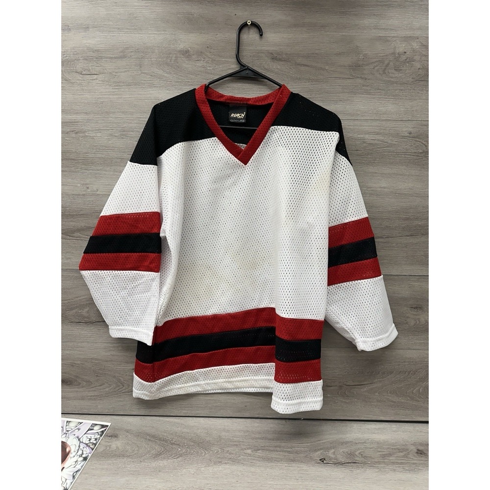 Vintage 90s Reach Deadstock Sports Blank Practice Hockey Jersey Red Black